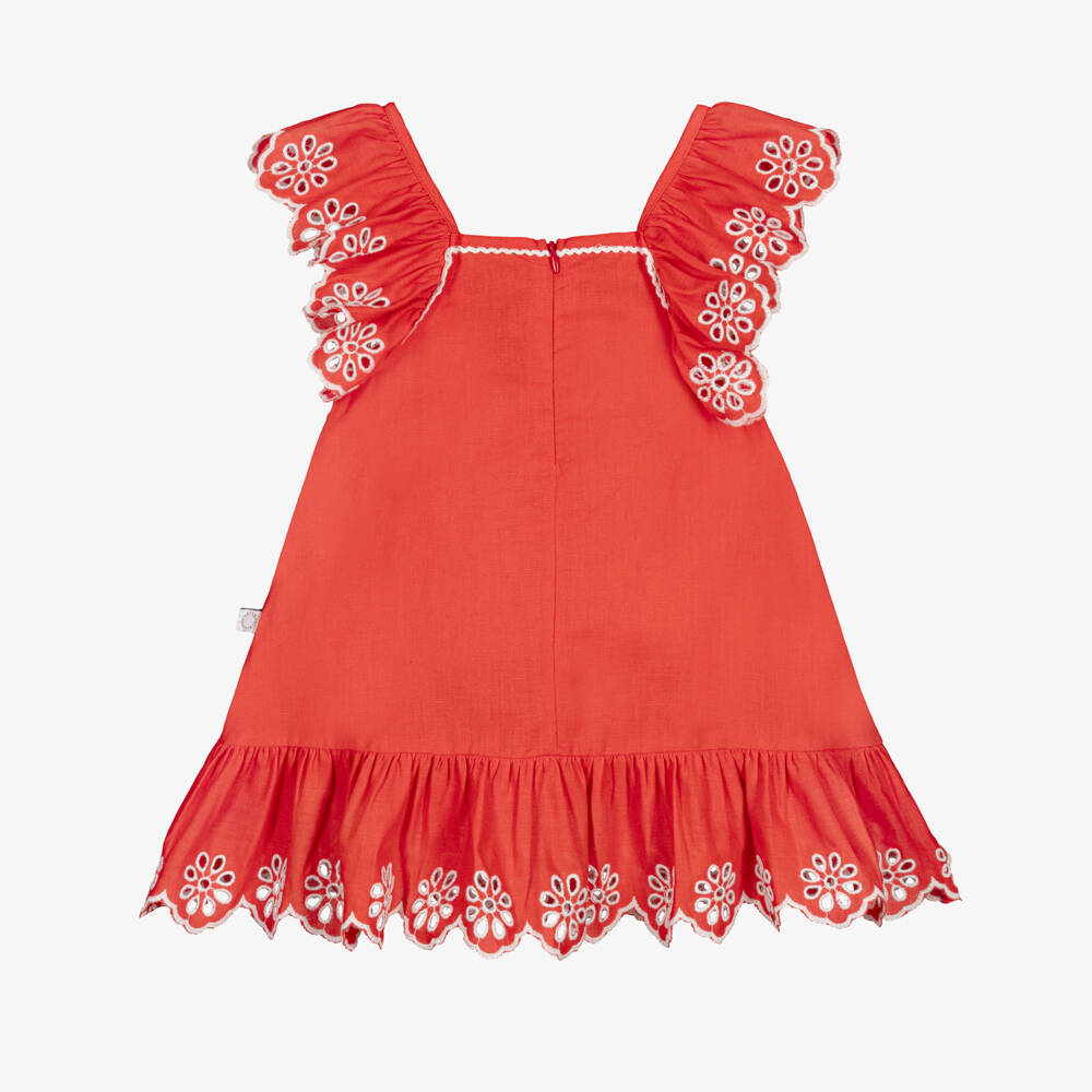 Stella McCartney Kids-Baby Girls Red Dress with White Floral Embroidery | Childrensalon Outlet