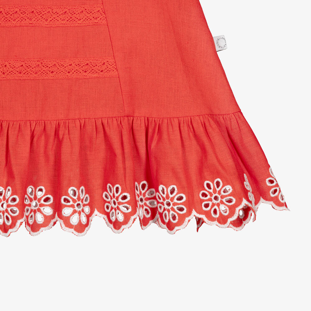 Stella McCartney Kids-Baby Girls Red Dress with White Floral Embroidery | Childrensalon Outlet