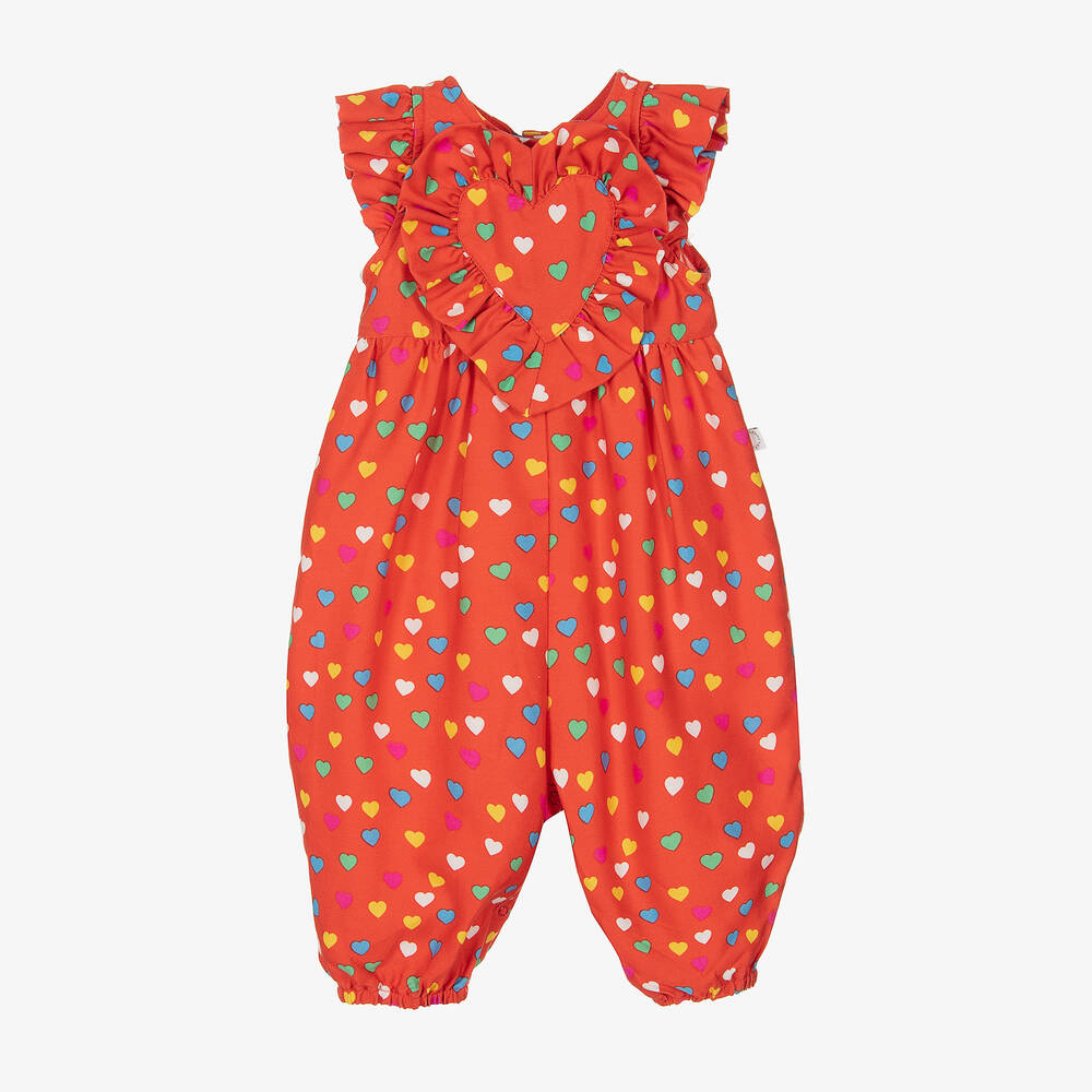 Stella McCartney Kids-Красный комбинезон из лиоцелла с сердечками | Childrensalon Outlet