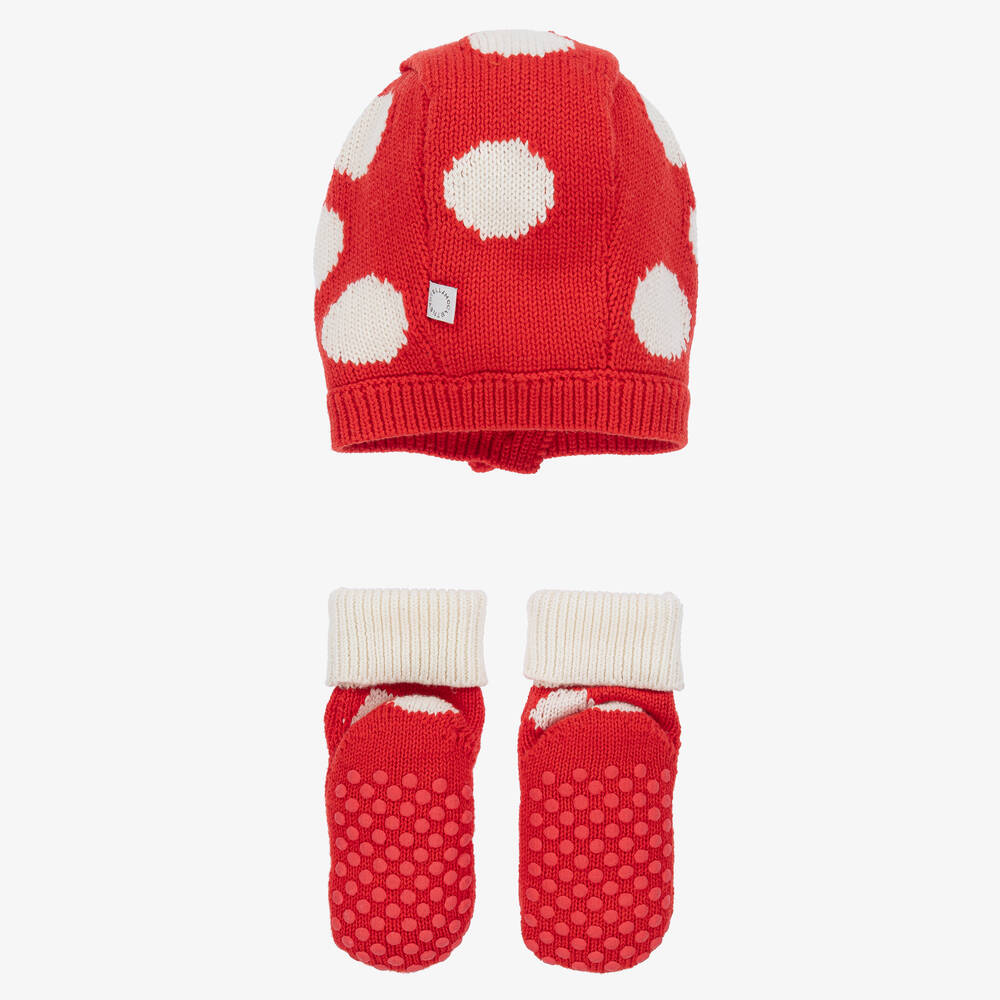 Stella McCartney Kids-Baby Girls Red Polka Dot Bonnet & Socks Set | Childrensalon Outlet