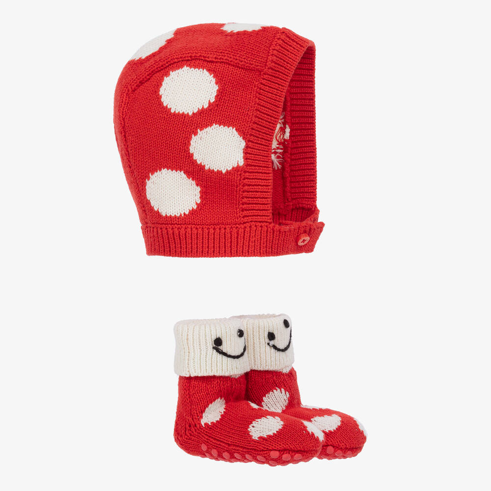 Stella McCartney Kids - Baby Girls Red Polka Dot Bonnet & Socks Set | Childrensalon