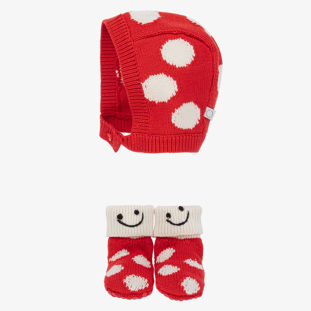 Stella McCartney Kids-Baby Girls Red Polka Dot Bonnet & Socks Set | Childrensalon Outlet