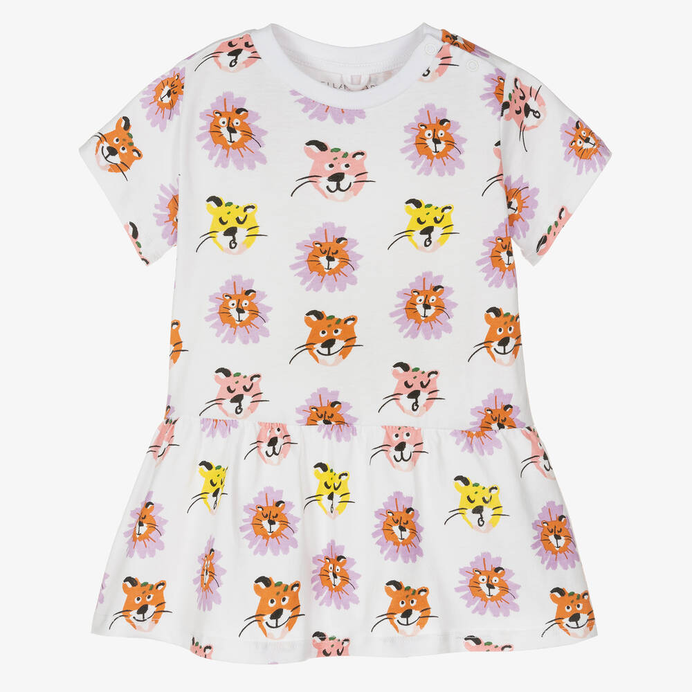 Stella McCartney Kids - Белое хлопковое платье с дикими кошками | Childrensalon