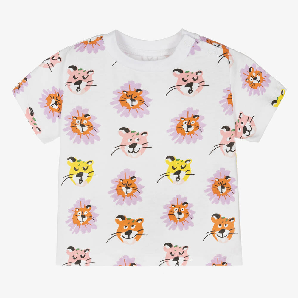 Stella McCartney Kids - Baby Girls White Cotton Big Cat T-Shirt | Childrensalon