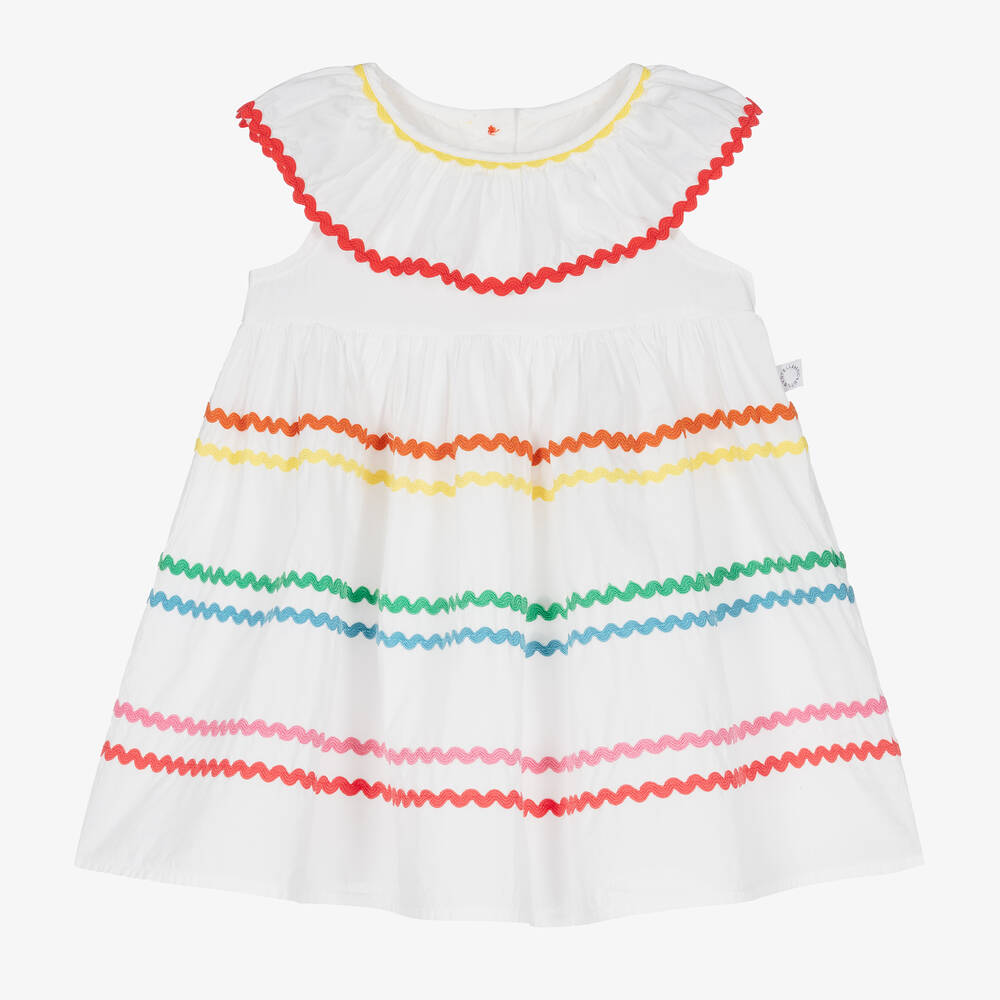 Stella McCartney Kids - Weißes Kleid mit Regenbogenstreifen | Childrensalon