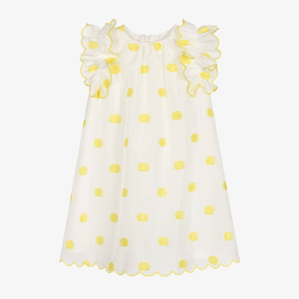 Stella McCartney Kids - Бело-желтое платье в горошек | Childrensalon