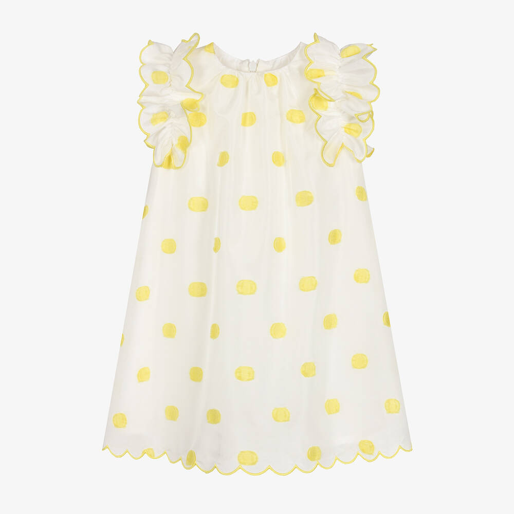 Stella McCartney Kids - Robe blanche à pois jaunes bébé | Childrensalon