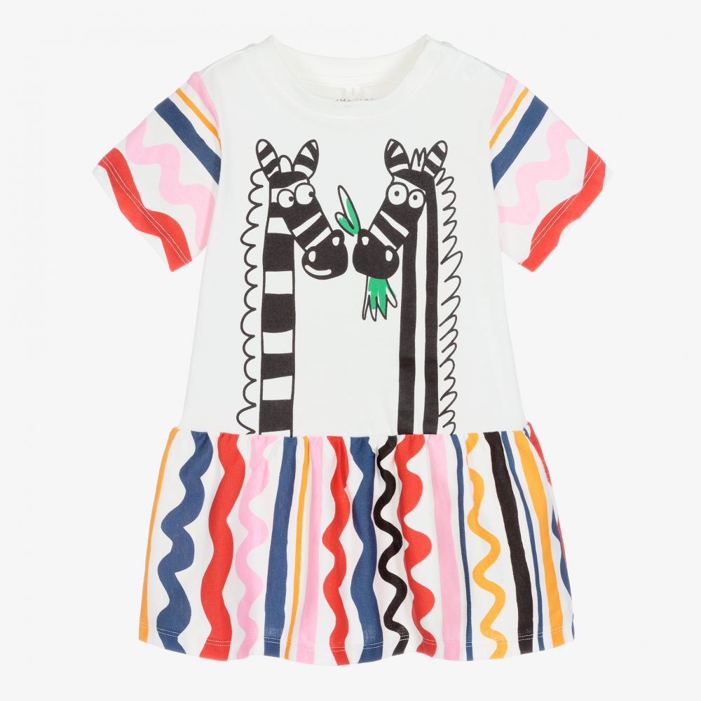 Stella McCartney Kids - Weißes Babykleid mit Zebra-Print (M)  | Childrensalon