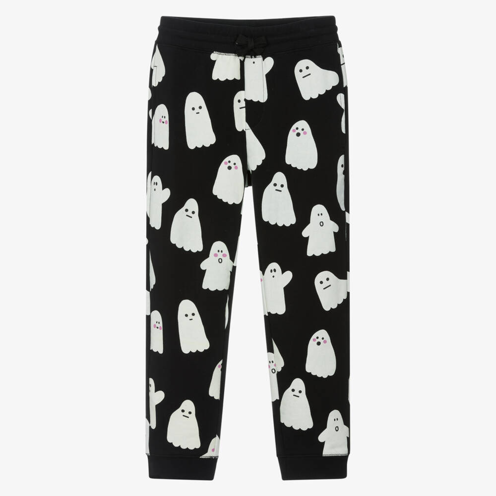 Stella McCartney Kids-Black Cotton Jersey Joggers with Ghost Print | Childrensalon Outlet