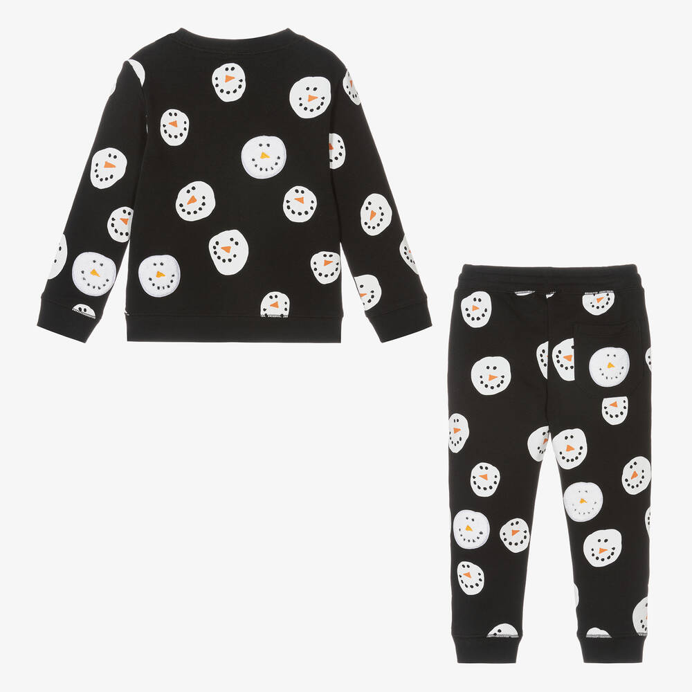 Stella McCartney Kids-Черный спортивный костюм из хлопка со снеговиками | Childrensalon Outlet
