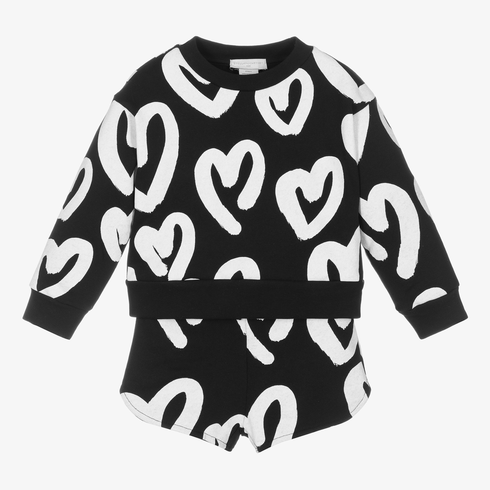Stella McCartney Kids - Черный спортивный костюм из хлопка с сердцами | Childrensalon