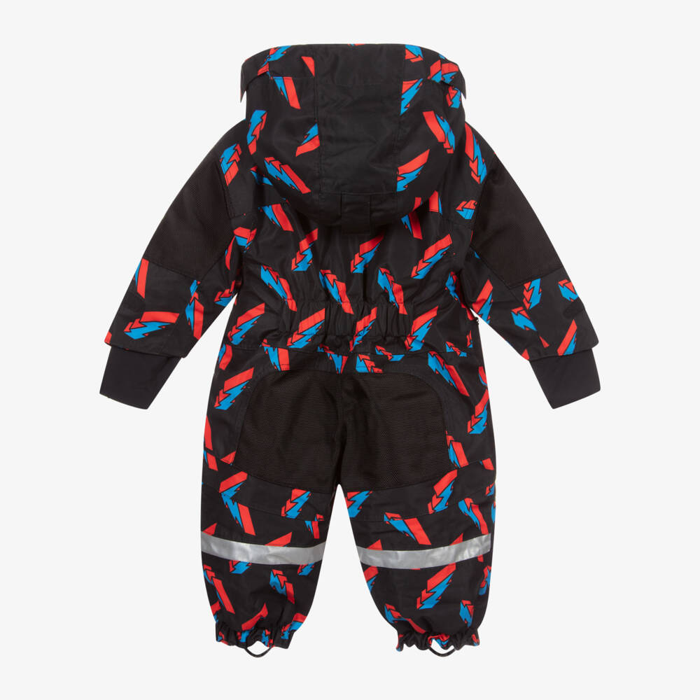 Stella McCartney Kids Лыжная капсульная коллекция-Черный зимний комбинезон с принтом в виде молний | Childrensalon Outlet