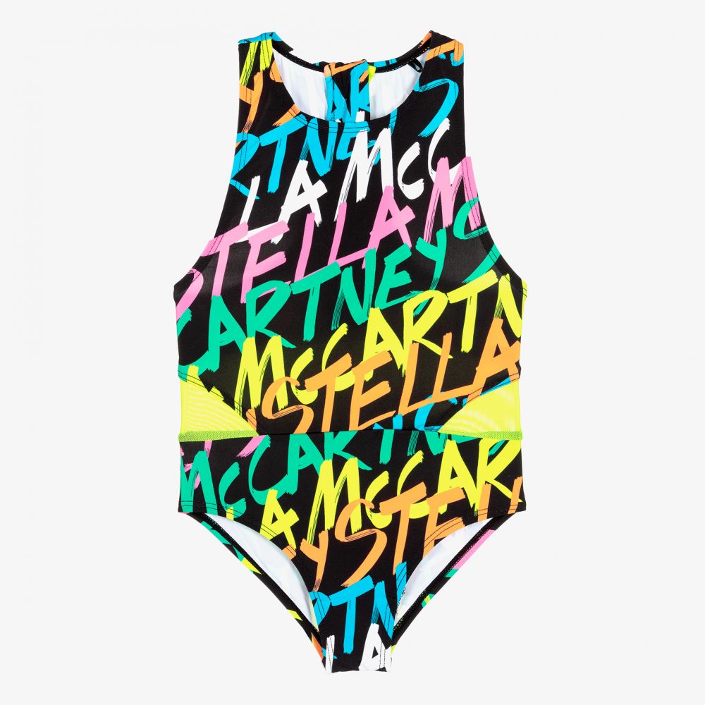 Stella McCartney Kids - Black Logo Swimsuit (UPF50+) | Childrensalon