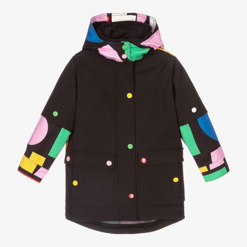 Stella McCartney Kids - معطف لون أسود بطبعة ملونة للبنات  | Childrensalon