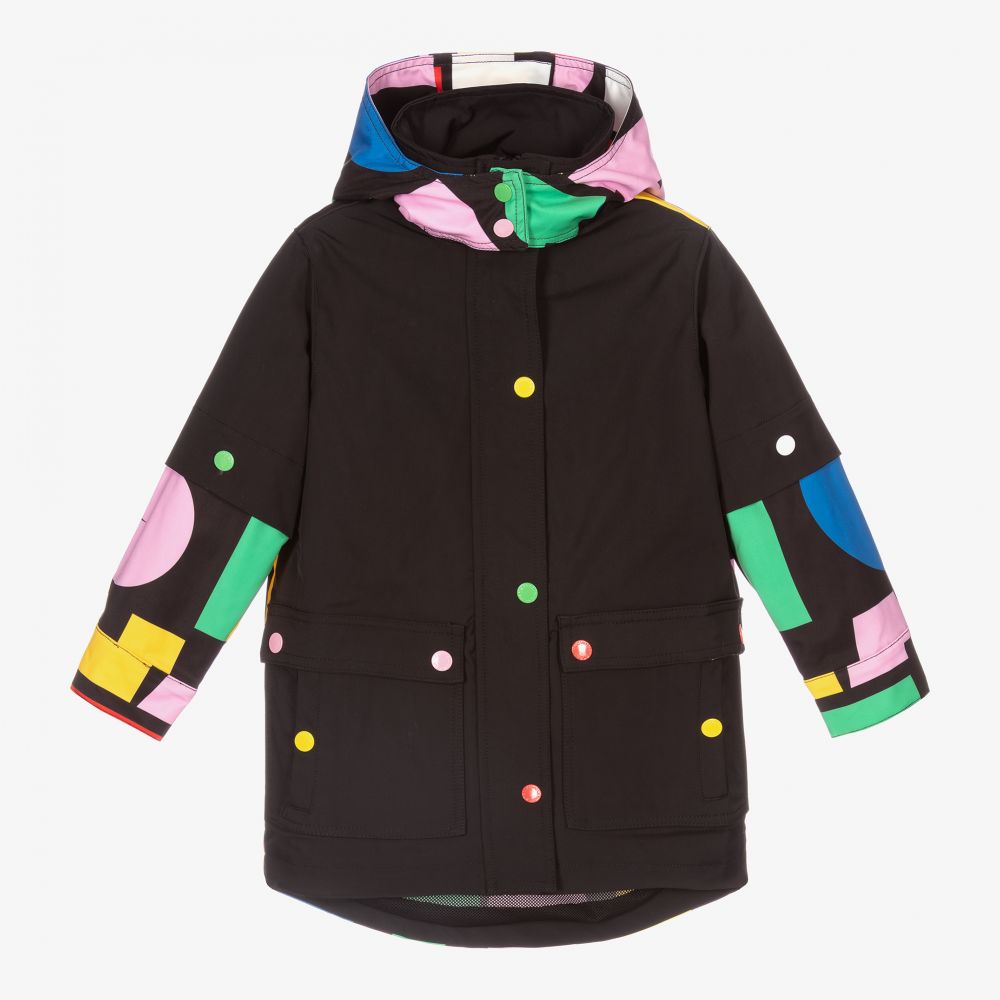 Stella McCartney Kids - Schwarzer Mantel mit buntem Print  | Childrensalon