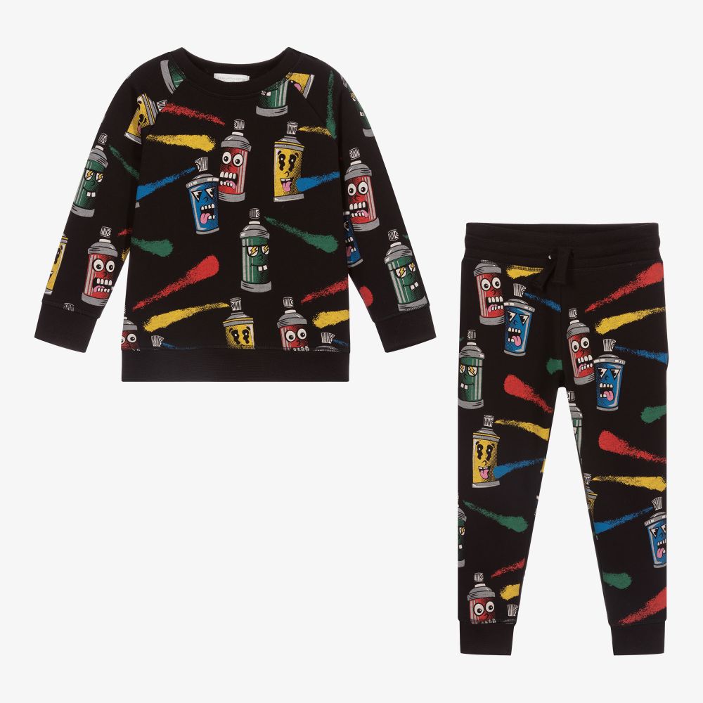 Stella McCartney Kids-Черный спортивный костюм из органического хлопка | Childrensalon Outlet