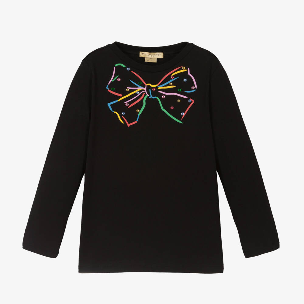 Stella McCartney Kids-Black Rainbow Bow Soft Jersey Top | Childrensalon Outlet