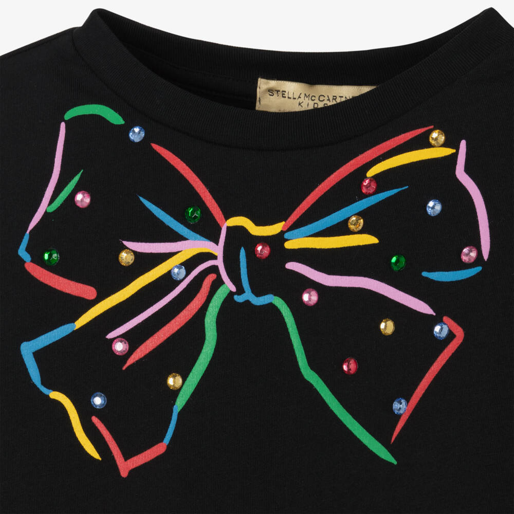 Stella McCartney Kids-Black Rainbow Bow Soft Jersey Top | Childrensalon Outlet