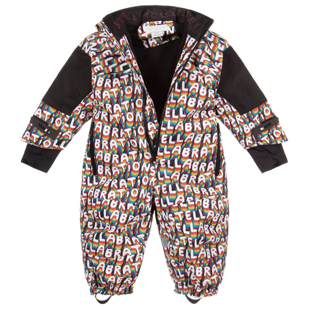 Stella McCartney Kids Ski Wear Capsule-أوفرول شتوي أطفال بناتي لون أسود بطبعة ملونة | Childrensalon Outlet