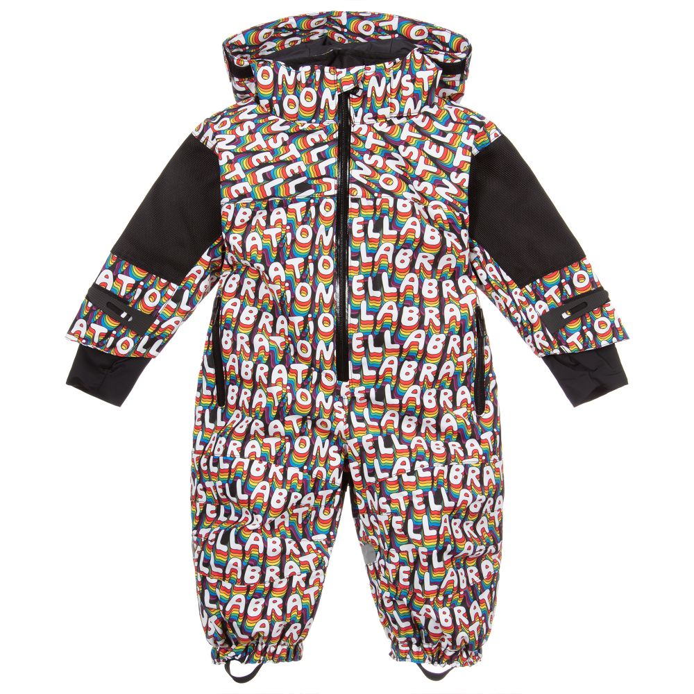 Stella McCartney Kids Ski Wear Capsule - أوفرول شتوي أطفال بناتي لون أسود بطبعة ملونة | Childrensalon