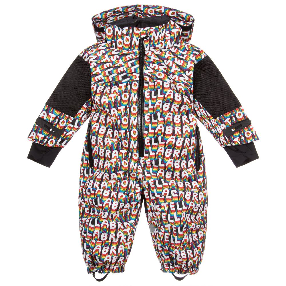 Stella McCartney Kids Ski Wear Capsule - Черный зимний комбинезон с принтом Stellabration | Childrensalon