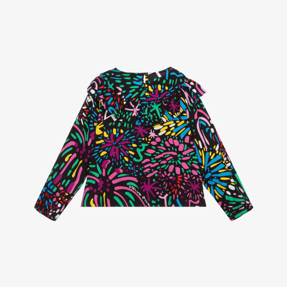 Stella McCartney Kids-Черная блузка из вискозы с принтом в виде фейерверков | Childrensalon Outlet