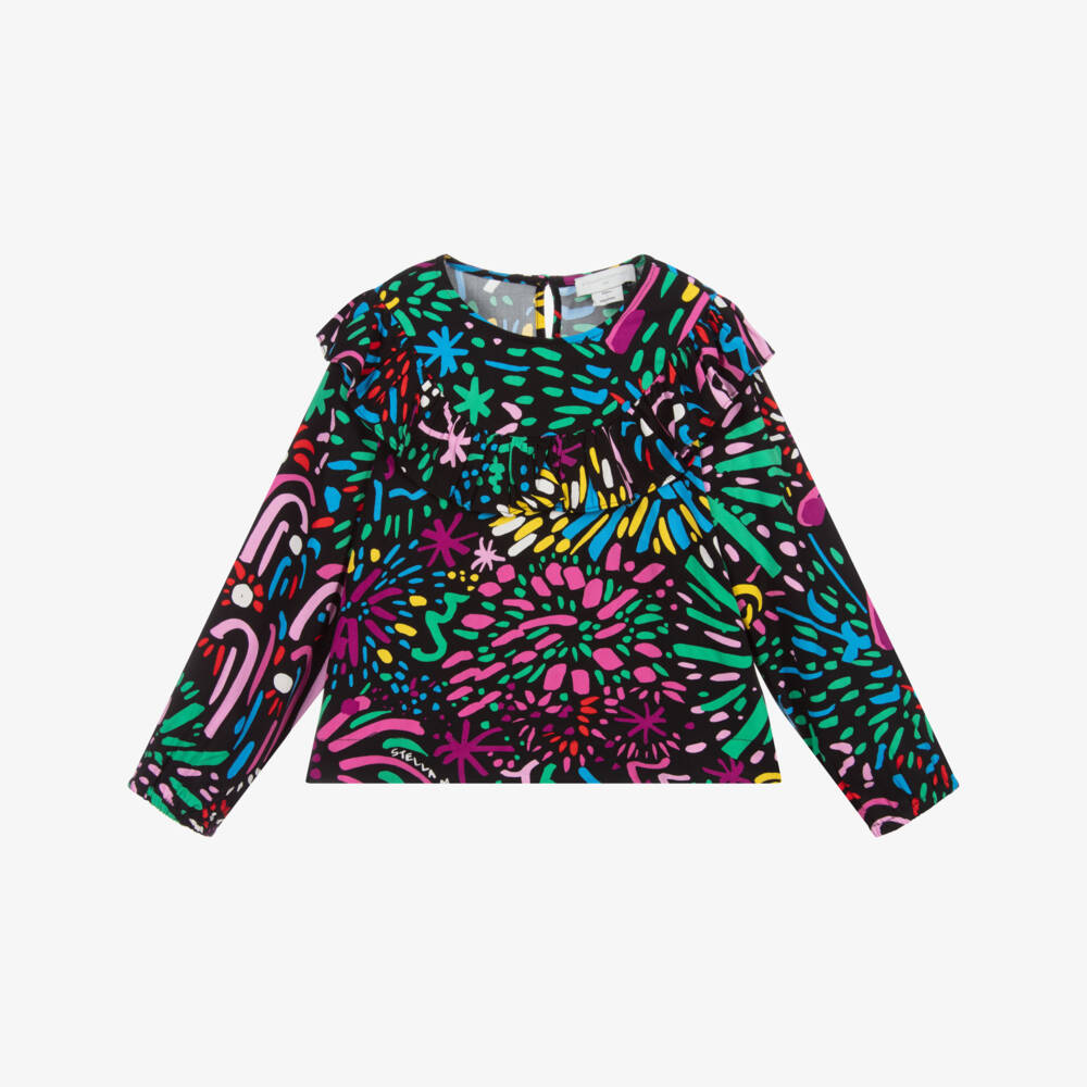 Stella McCartney Kids-Черная блузка из вискозы с принтом в виде фейерверков | Childrensalon Outlet