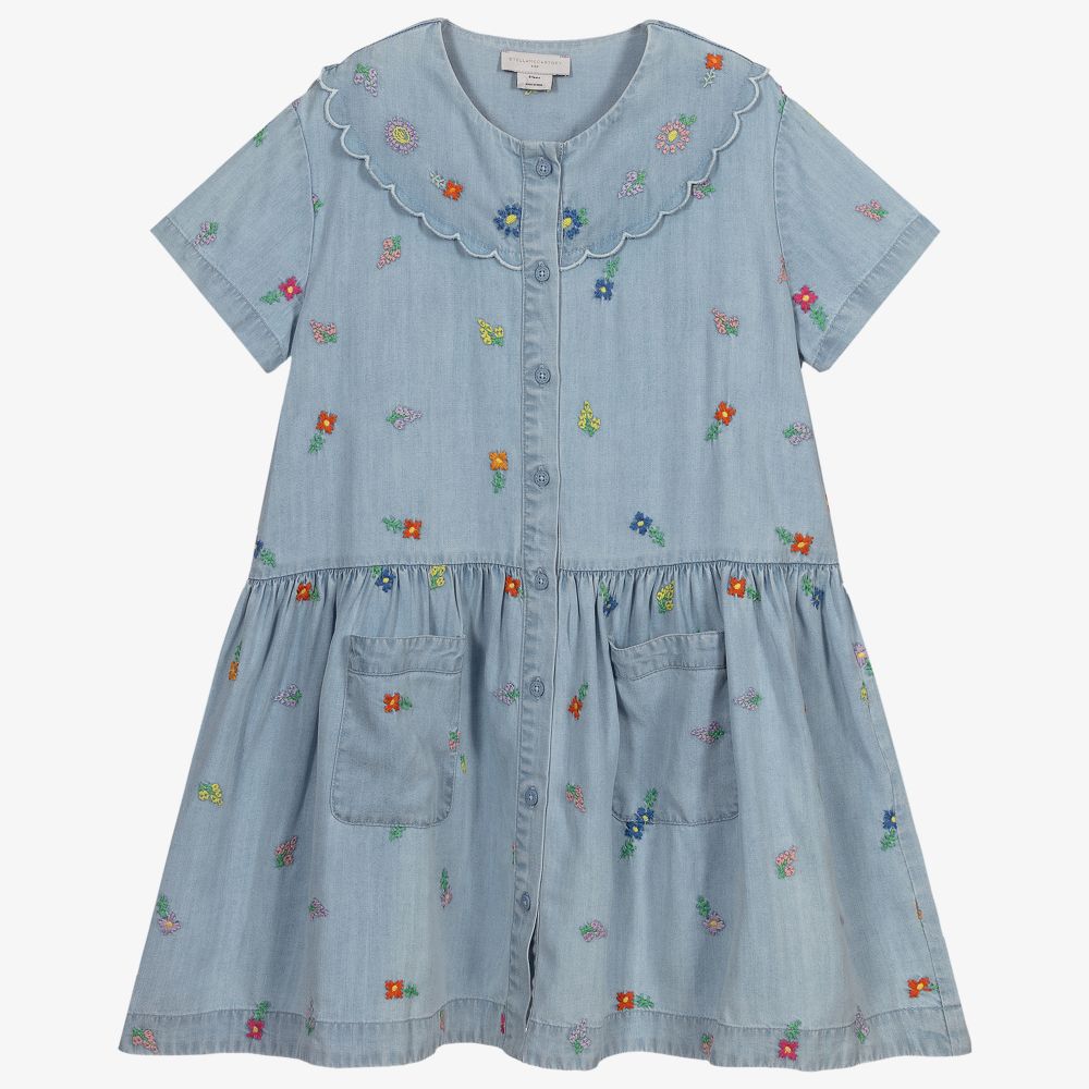 Stella McCartney Kids - Blaues Chambray-Kleid mit Blumen | Childrensalon