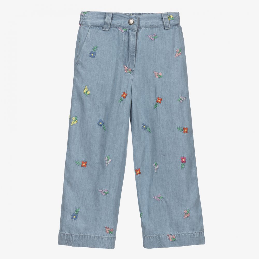 Stella McCartney Kids - Голубые брюки из шамбре с цветами | Childrensalon