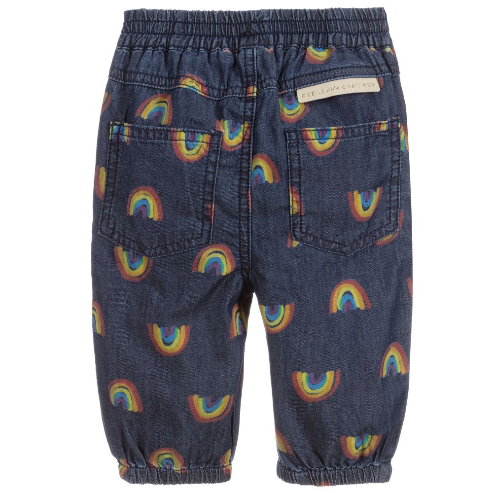 Stella McCartney Kids-Blue Chambray Rainbow Trousers | Childrensalon Outlet