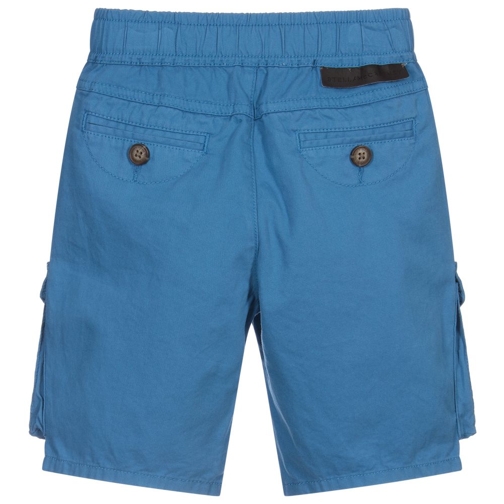 Stella McCartney Kids-Blue Cotton Cargo Shorts | Childrensalon Outlet