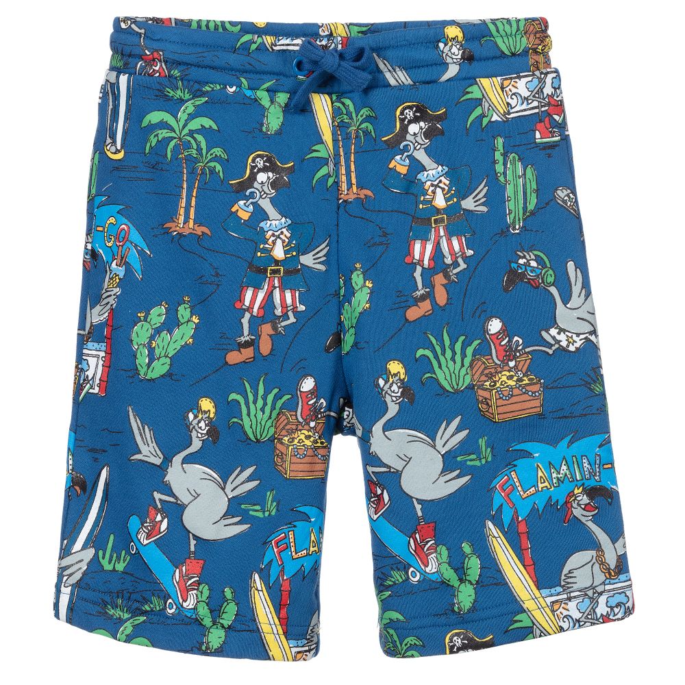 Stella McCartney Kids - Blaue Baumwollshorts mit Flamingo-Print | Childrensalon