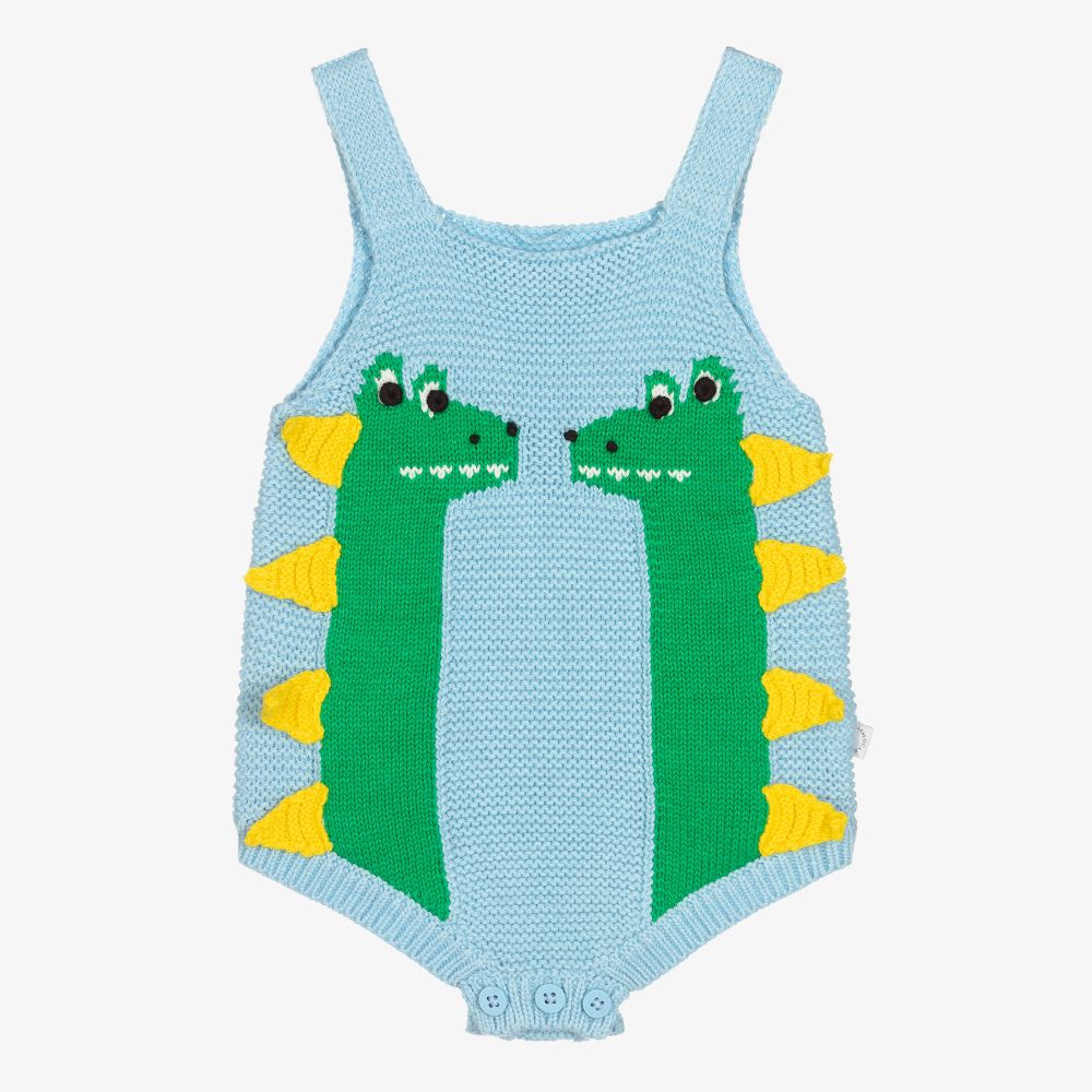 Stella McCartney Kids - Голубой вязаный песочник с крокодилами для малышей  | Childrensalon