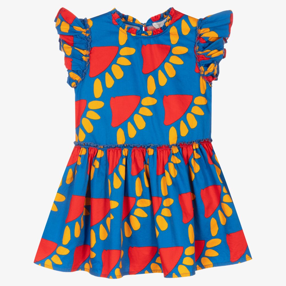 Stella McCartney Kids-فستان قطن عضوي لون أزرق فاقع | Childrensalon Outlet