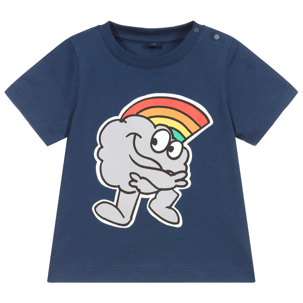 Stella McCartney Kids - Blaues T-Shirt mit Regenbogenwolken-Print | Childrensalon