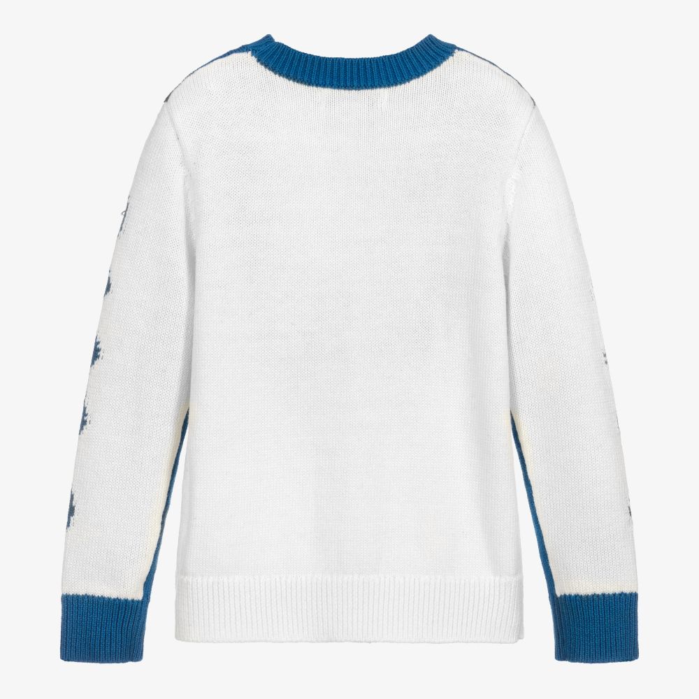 Stella McCartney Kids-Бело-синий свитер с собакой | Childrensalon Outlet