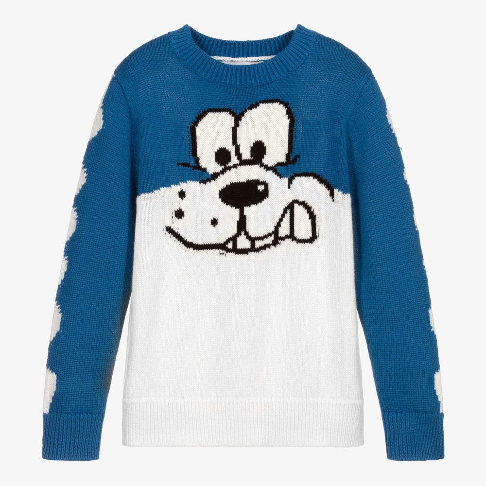 Stella McCartney Kids - Бело-синий свитер с собакой | Childrensalon
