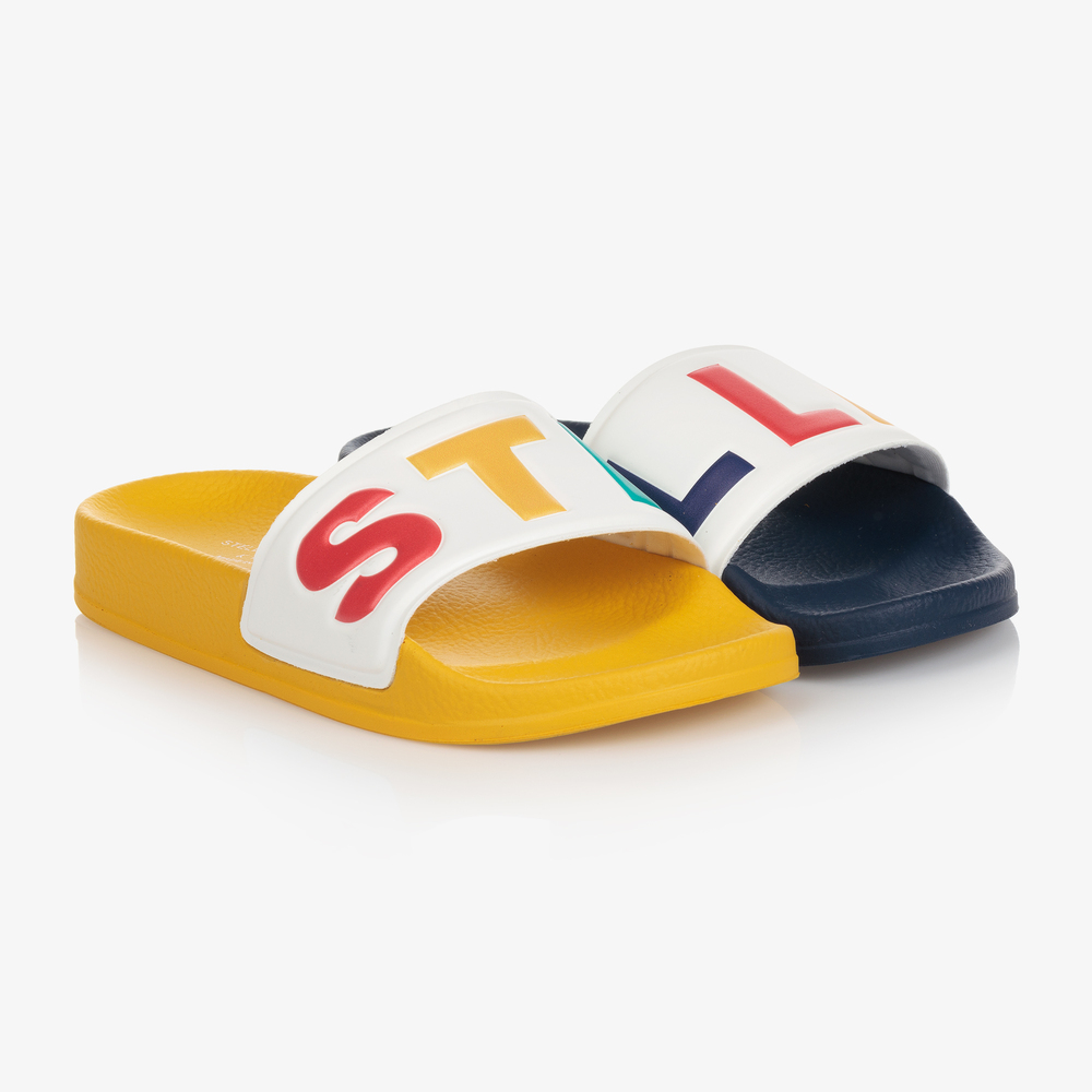 Stella McCartney Kids - Blue & Yellow Logo Sliders | Childrensalon