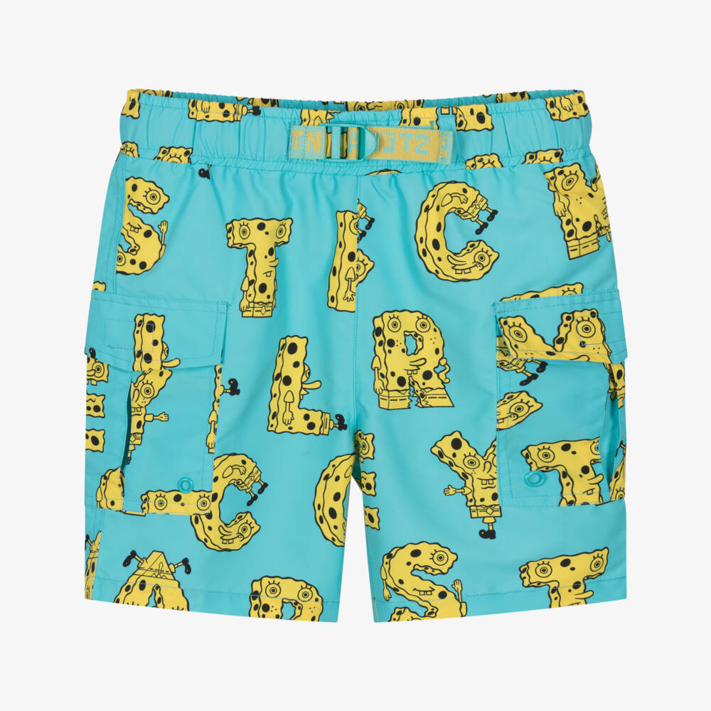 Stella McCartney Kids-Плавки-шорты аквамариновые с логотипом SpongeBob для мальчиков | Childrensalon Outlet