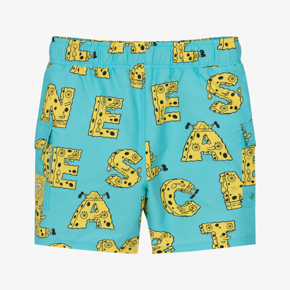 Stella McCartney Kids-Boys Aqua Blue SpongeBob Logo Swimshorts | Childrensalon Outlet