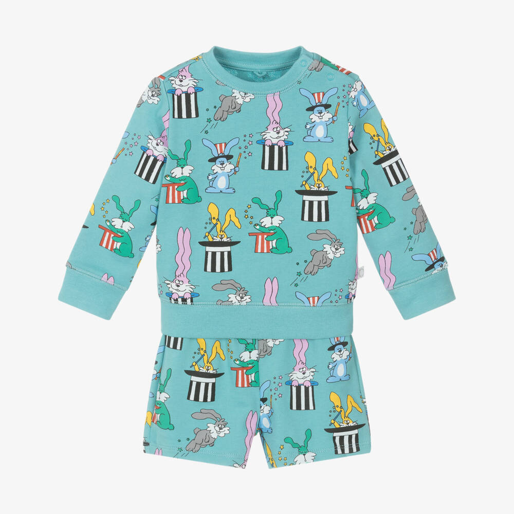 Stella McCartney Kids-طقم قطني للأولاد بلون أكوا مع أرانب | Childrensalon Outlet