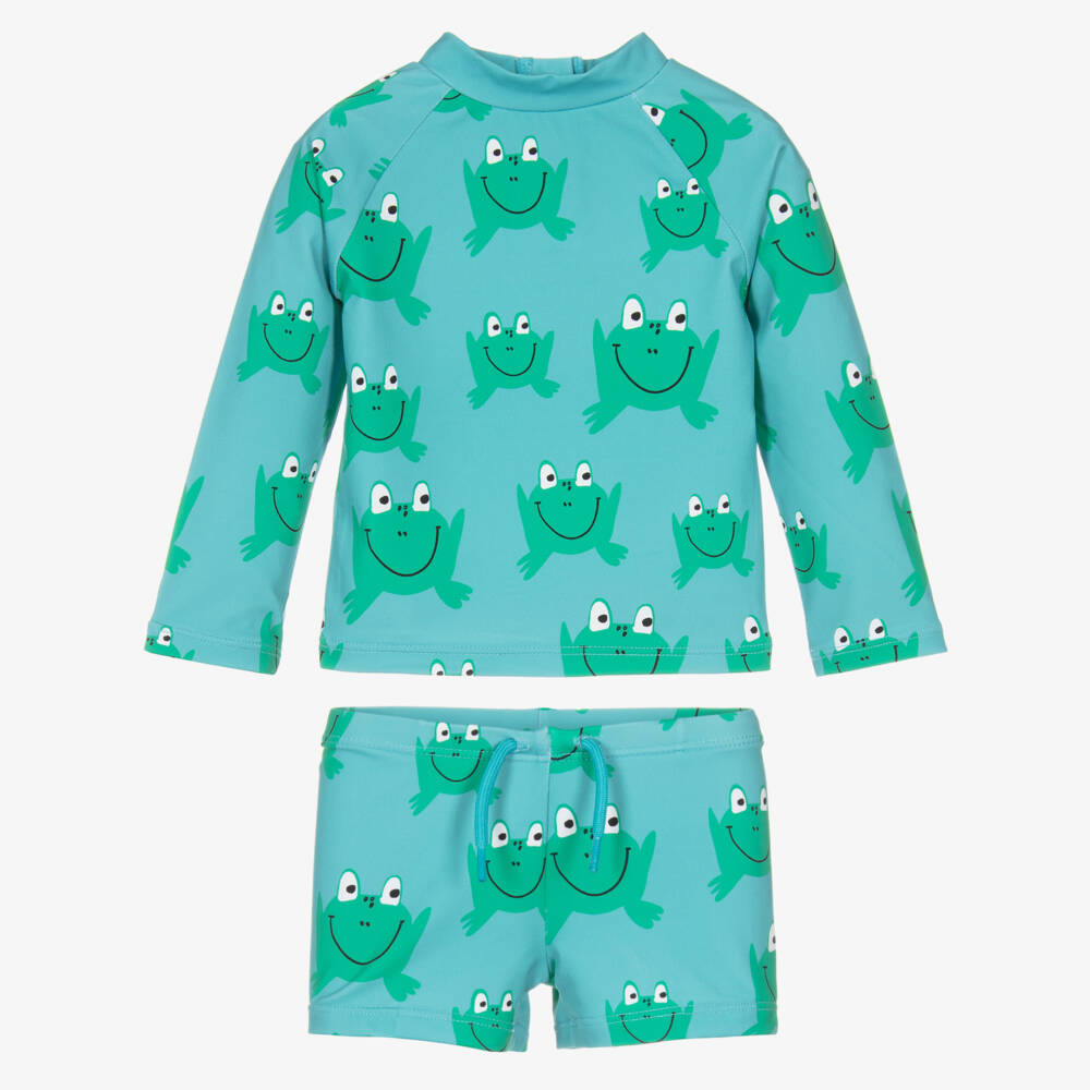Stella McCartney Kids-طقم سباحة للأولاد بلون أكوا بنقشة الضفدع | Childrensalon Outlet
