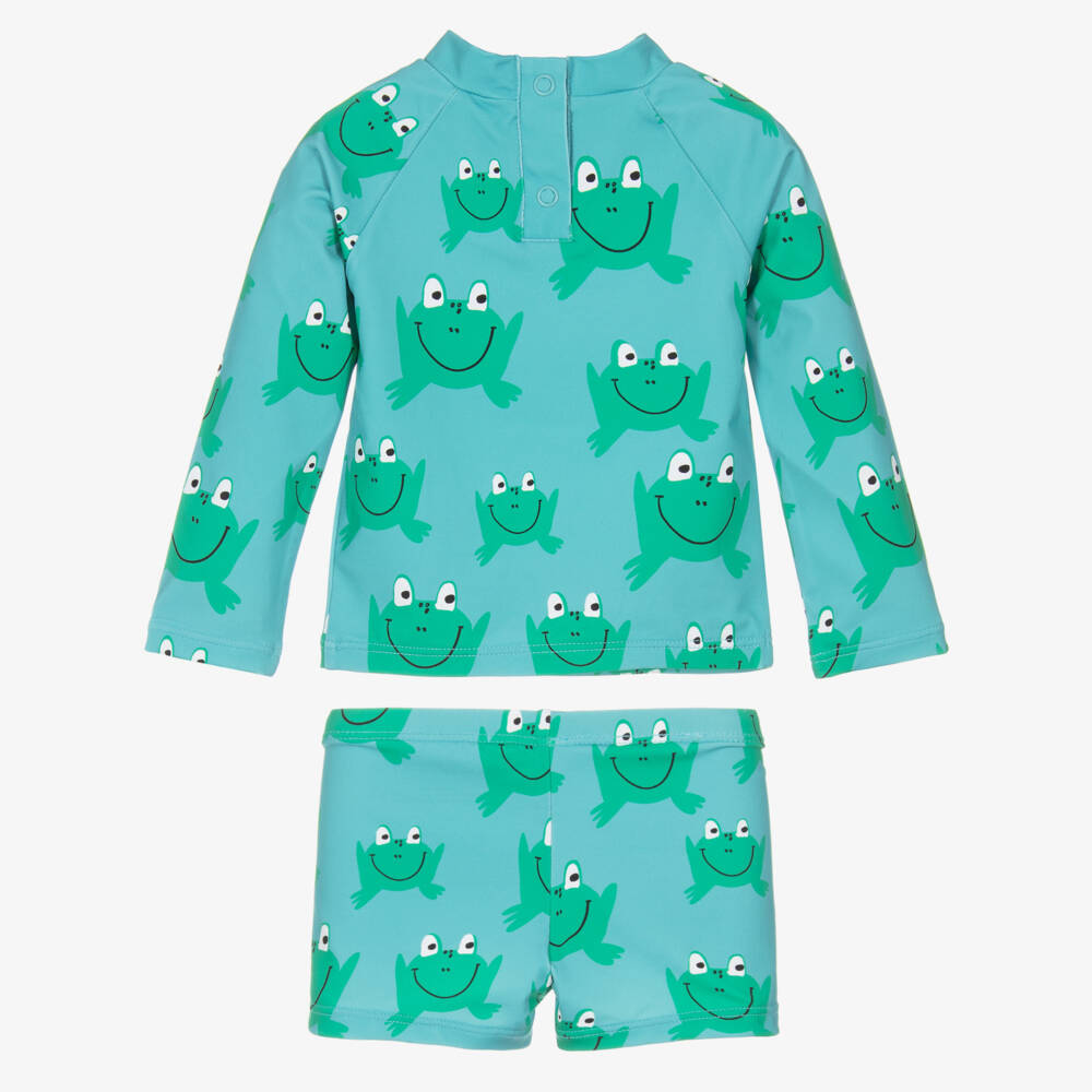 Stella McCartney Kids-طقم سباحة للأولاد بلون أكوا بنقشة الضفدع | Childrensalon Outlet