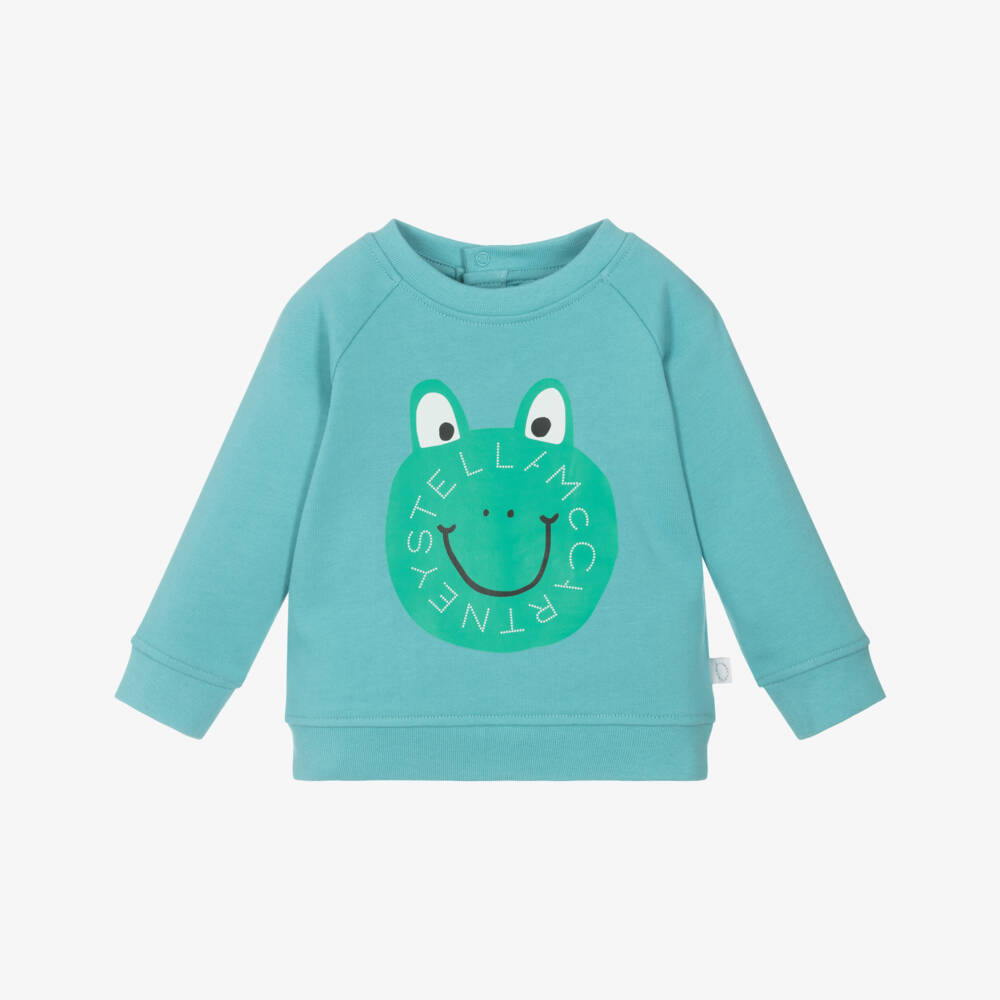 Stella McCartney Kids-Свитер с принтом лягушки для мальчиков в лазурном цвете | Childrensalon Outlet
