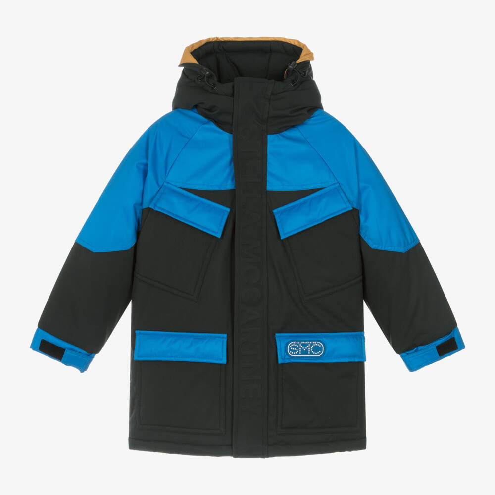 Stella McCartney Kids-Boys Black and Blue Hooded Jacket | Childrensalon Outlet