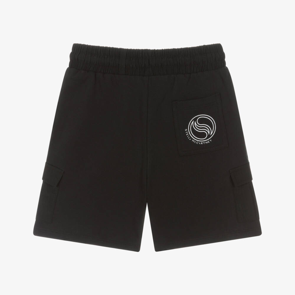 Stella McCartney Kids-Boys Black Cotton Cargo Shorts with Logo | Childrensalon Outlet