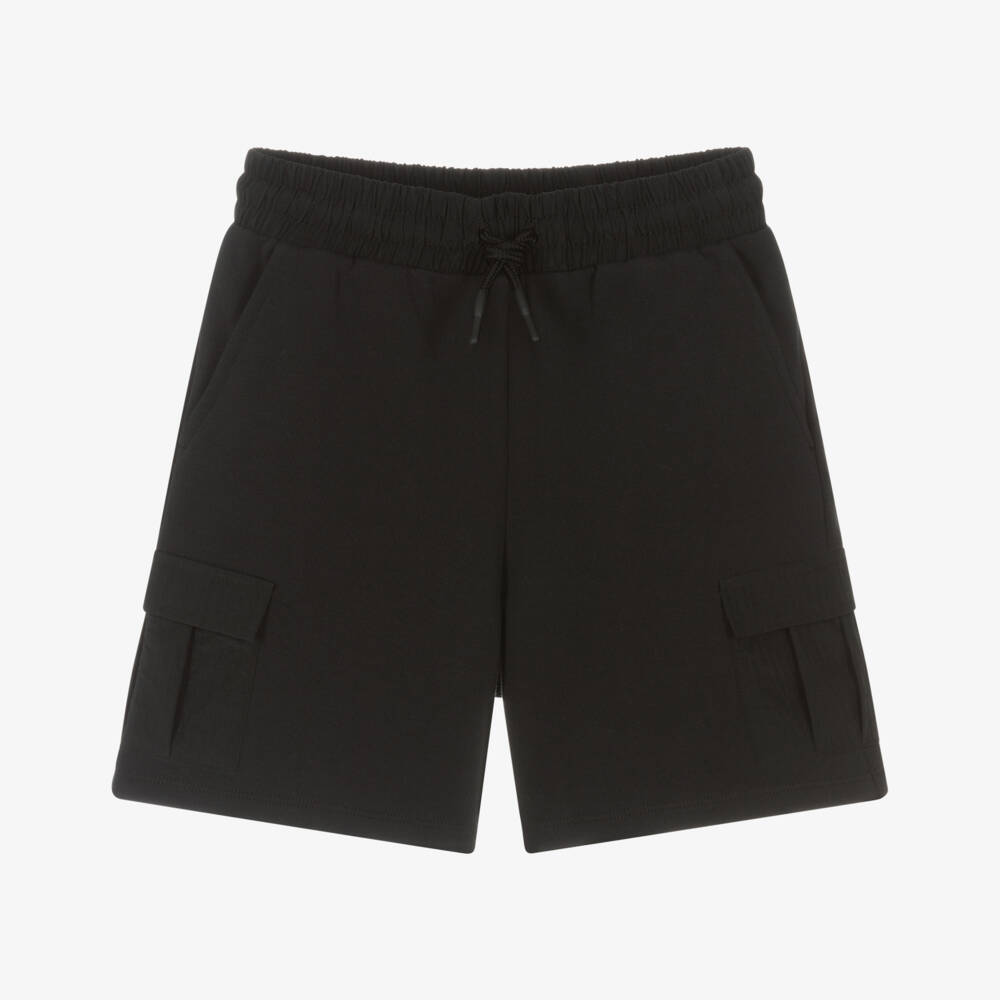 Stella McCartney Kids-Boys Black Cotton Cargo Shorts with Logo | Childrensalon Outlet