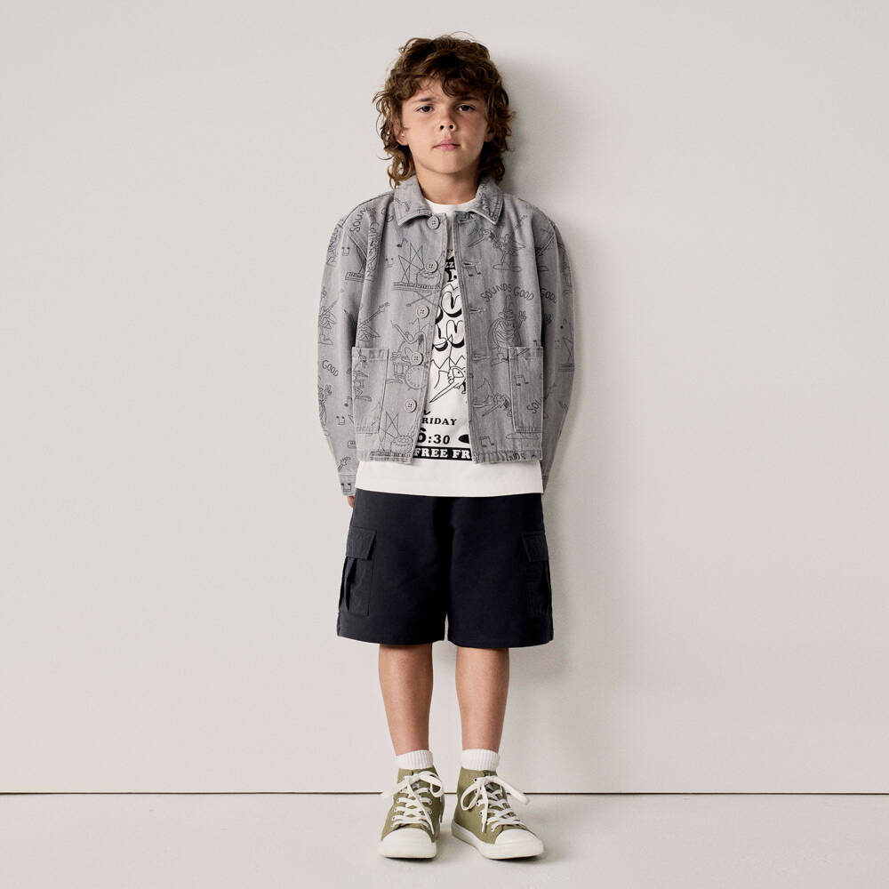 Stella McCartney Kids-Boys Black Cotton Cargo Shorts with Logo | Childrensalon Outlet