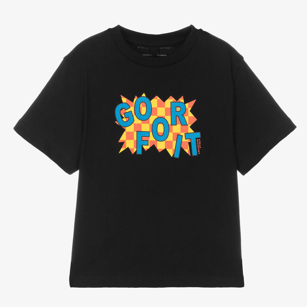 Stella McCartney Kids - Boys Black Cotton Logo T-Shirt | Childrensalon