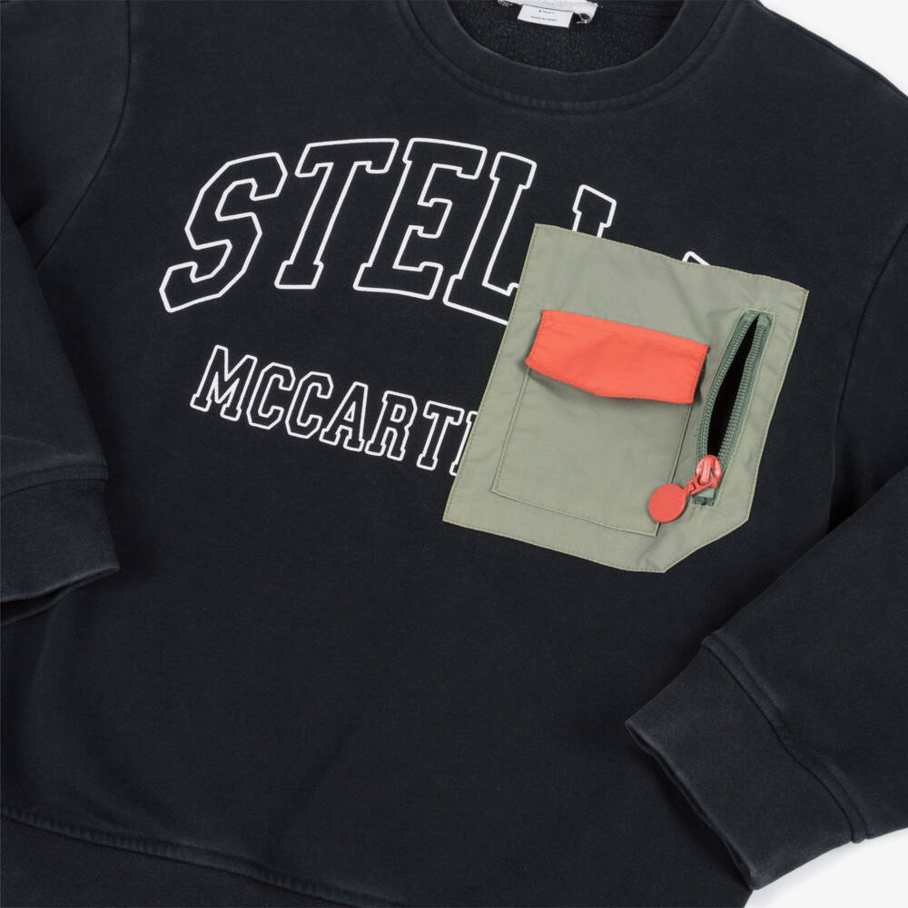 Stella McCartney Kids-سويت شيرت قطن أسود للأولاد بجيب | Childrensalon Outlet